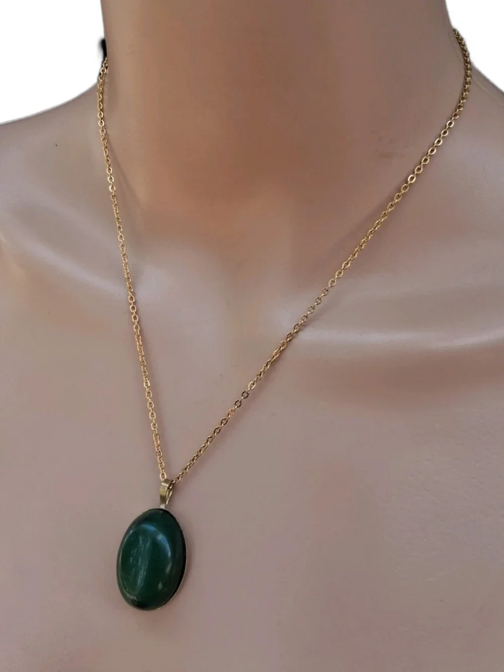 Vintage Green Aventurine Gemstone Jewelry Set Gold Tone Necklace Ring Bracelet